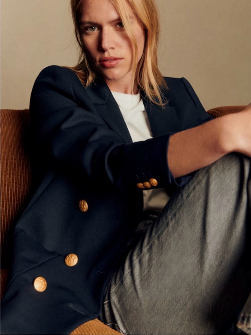 NWOT 🇫🇷 Sézane Michele Jacket Double-Breasted Navy Blazer with Gold Buttons